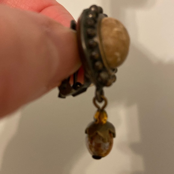 Unique Vintage Hallmarked Trish Rogers Bronze With Stone Clip On Earrings. - Picture 4 of 5